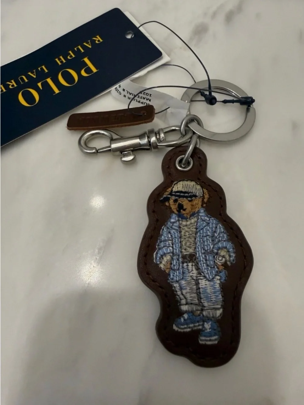 NEW Polo Ralph Lauren COASTAL BEAR - LEATHER Key Ring Keychain - BROWN